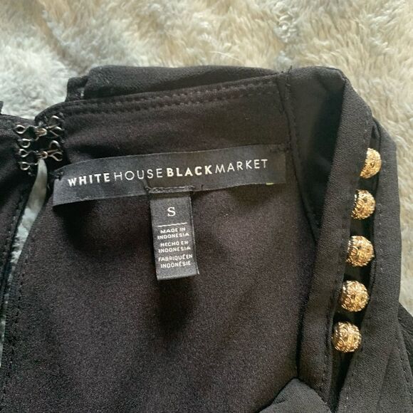 WHITE house black market black halter style top with gold on straps size S - Picture 2 of 7